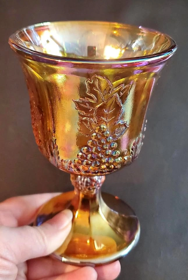 Vintage Amber Carnival Glass Goblet