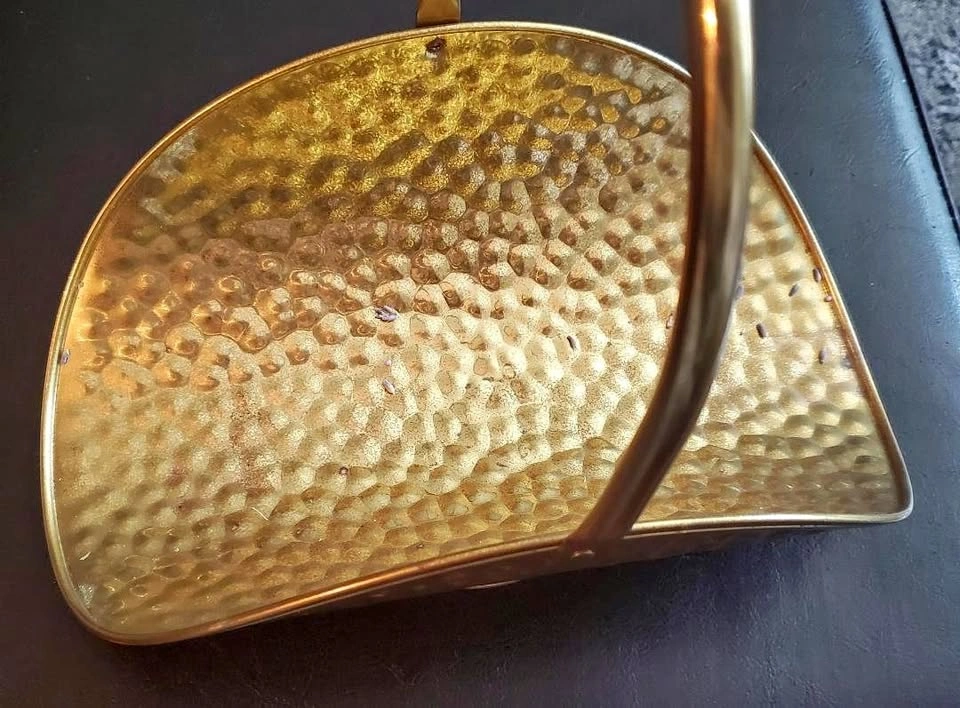 Vintage Hammered Brass Basket w Handle