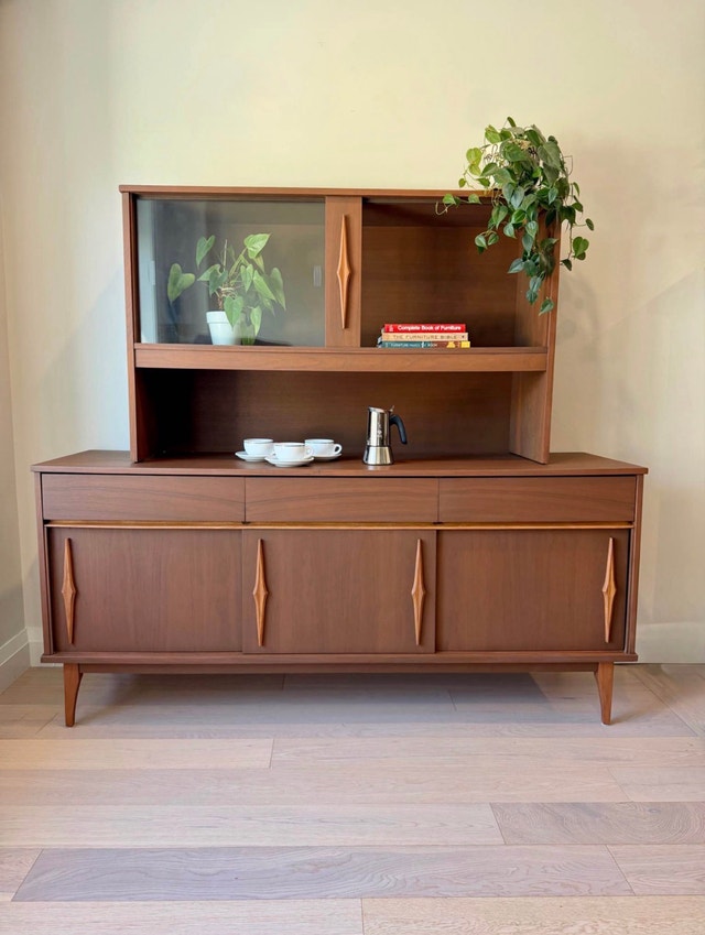 Restored Mid Century Modern Walnut Hutch & Buffet