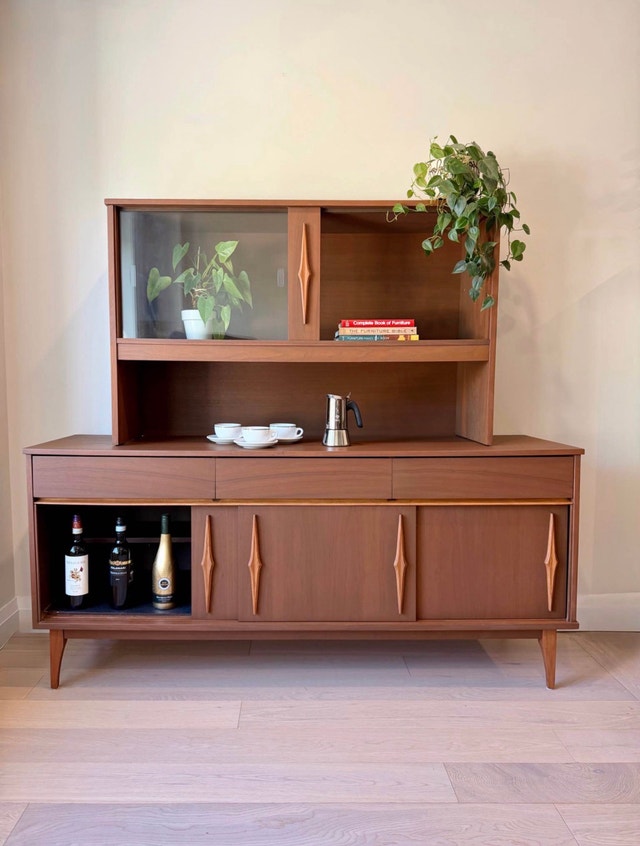 Restored Mid Century Modern Walnut Hutch & Buffet - photo 5