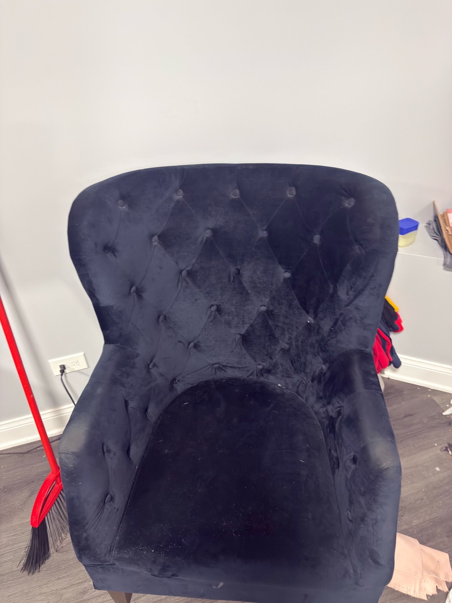 Blue velvet high back chair