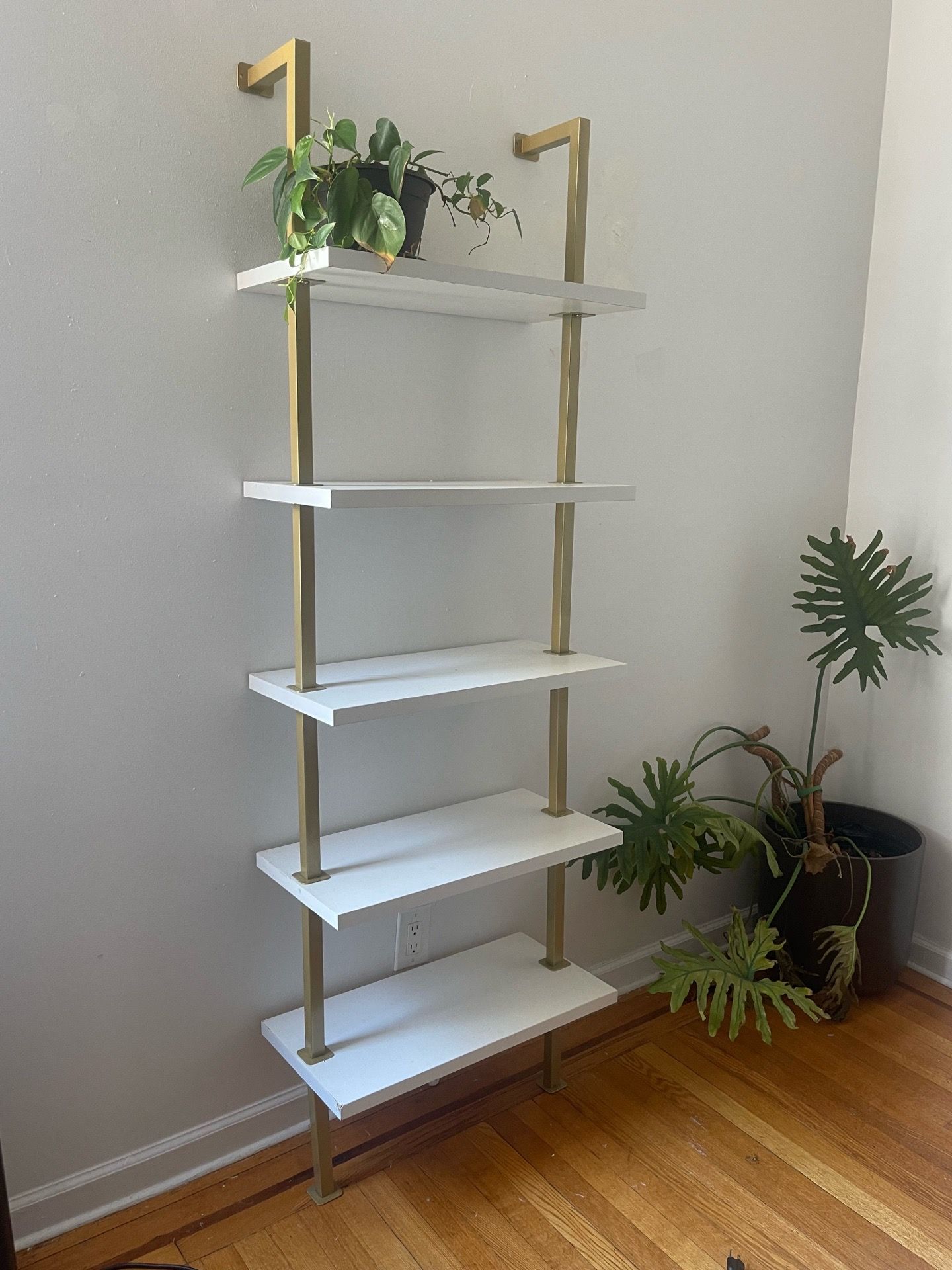 5-Shelf Ladder Bookcase – White & Gold - photo 2