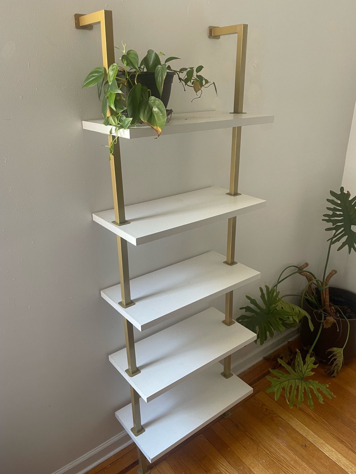 5-Shelf Ladder Bookcase – White & Gold - photo 3