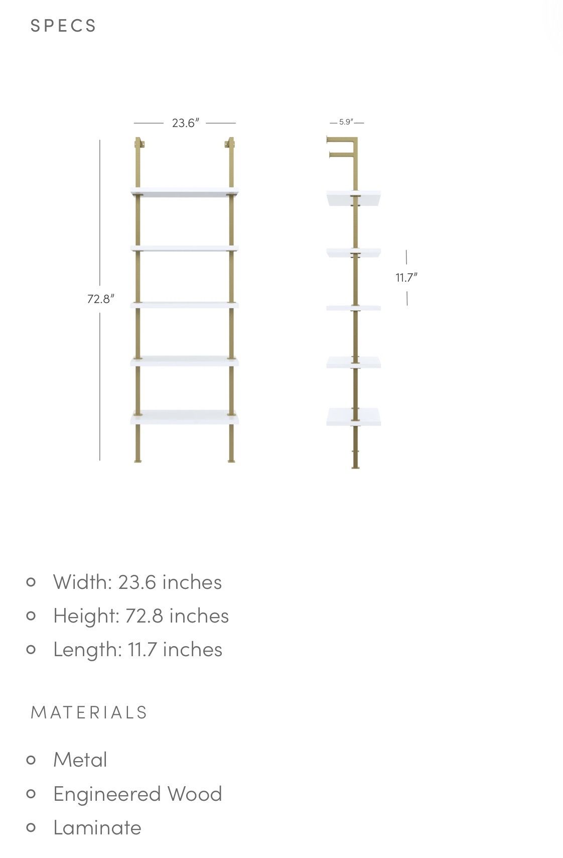 5-Shelf Ladder Bookcase – White & Gold - photo 5