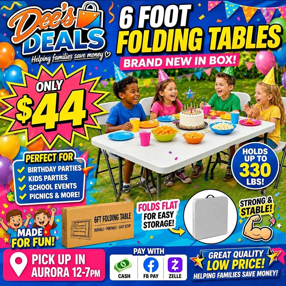 6 foot folding tables BRAND NEW IN BOX ONLY $44! Many available