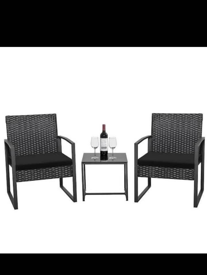 Black 3-Piece Steel Wicker Patio Bistro Set - photo 3