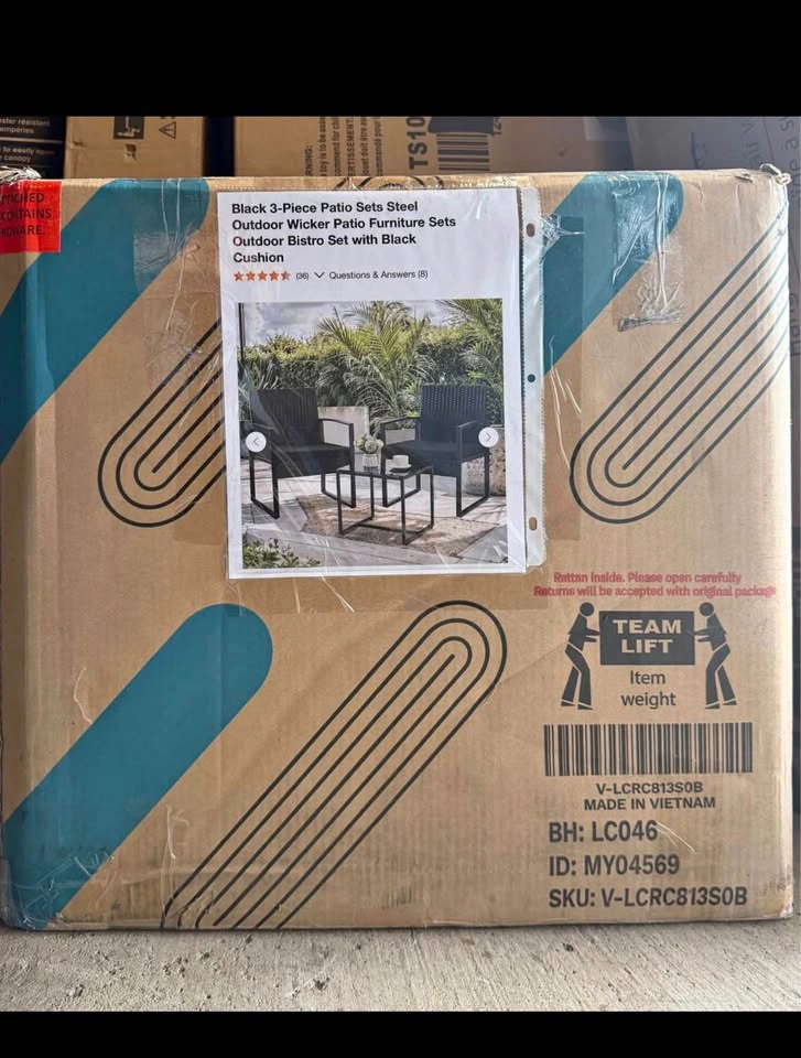 Black 3-Piece Steel Wicker Patio Bistro Set - photo 5