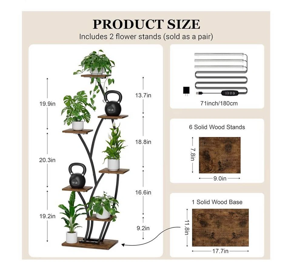 Plant stand indoor with grow lights- 2 pack corner - photo 4