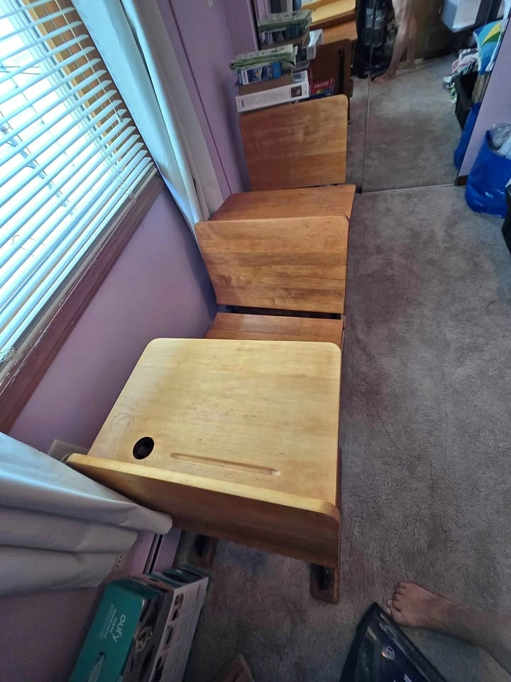Old fashioned vintage school desks