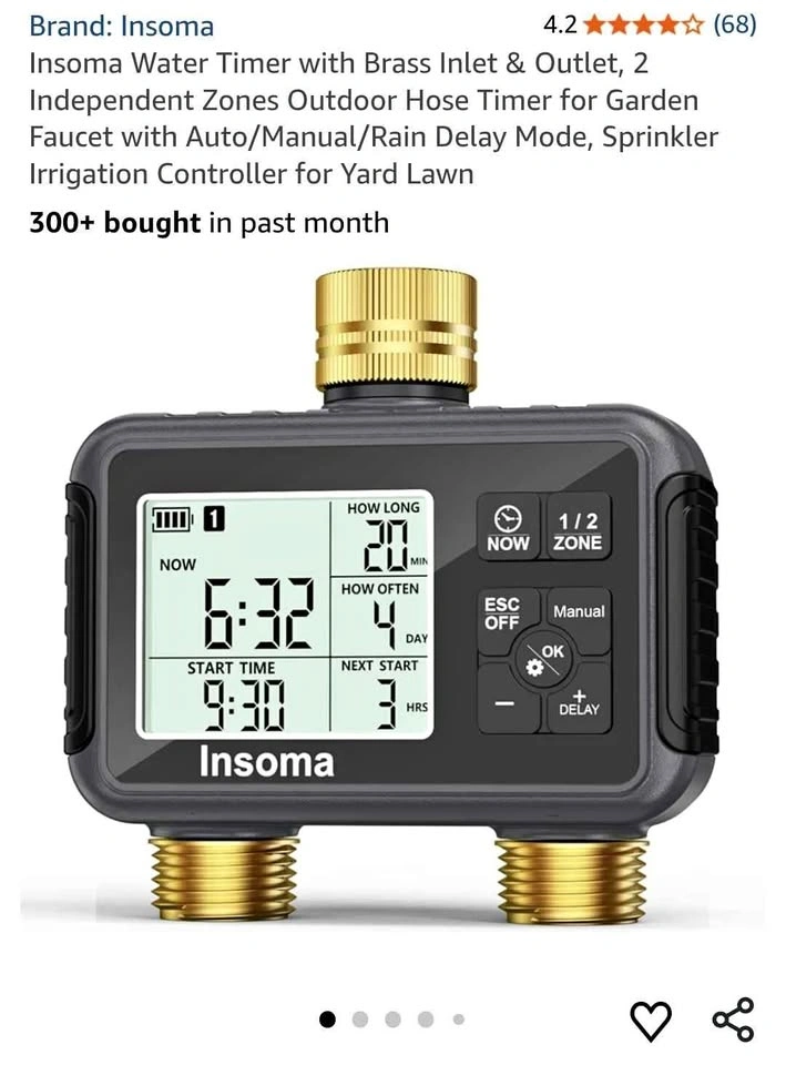 Insoma 2-Zone Water Timer with Brass Inlet & Outlet