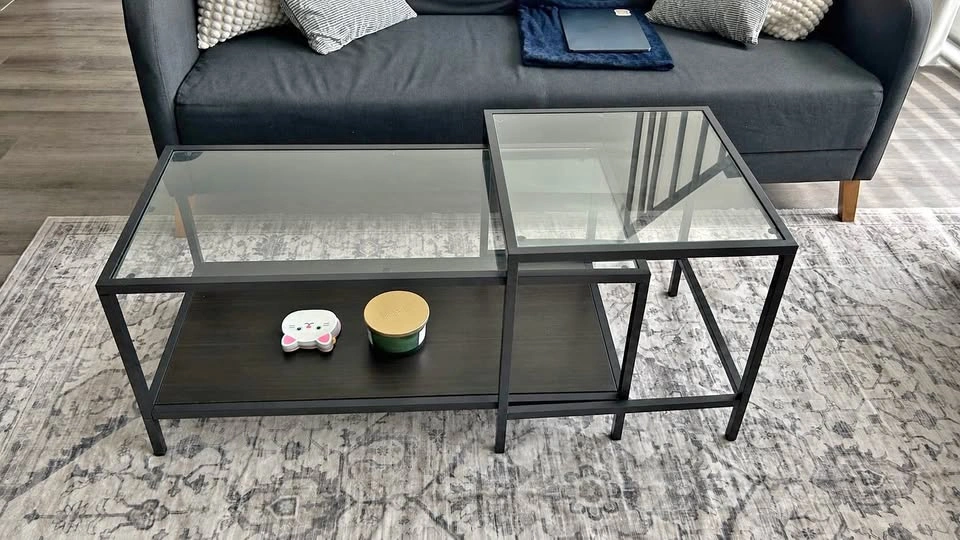 Nesting Coffee Table Set - Glass and Black Metal