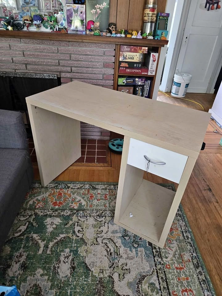 Light Wood Desk with White Drawer