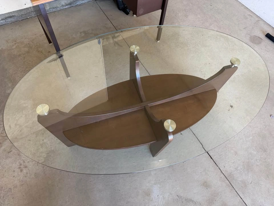 Mid-Century Modern Oval Glass Coffee Table - photo 3