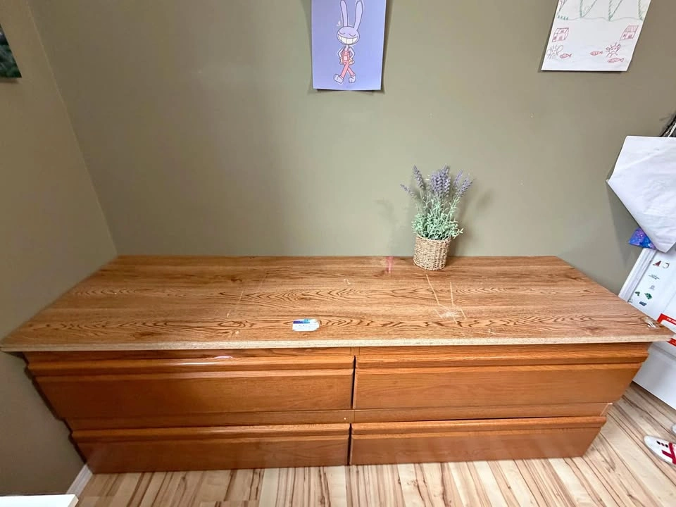 Wood Grain 4-Drawer Low Dresser or TV table
