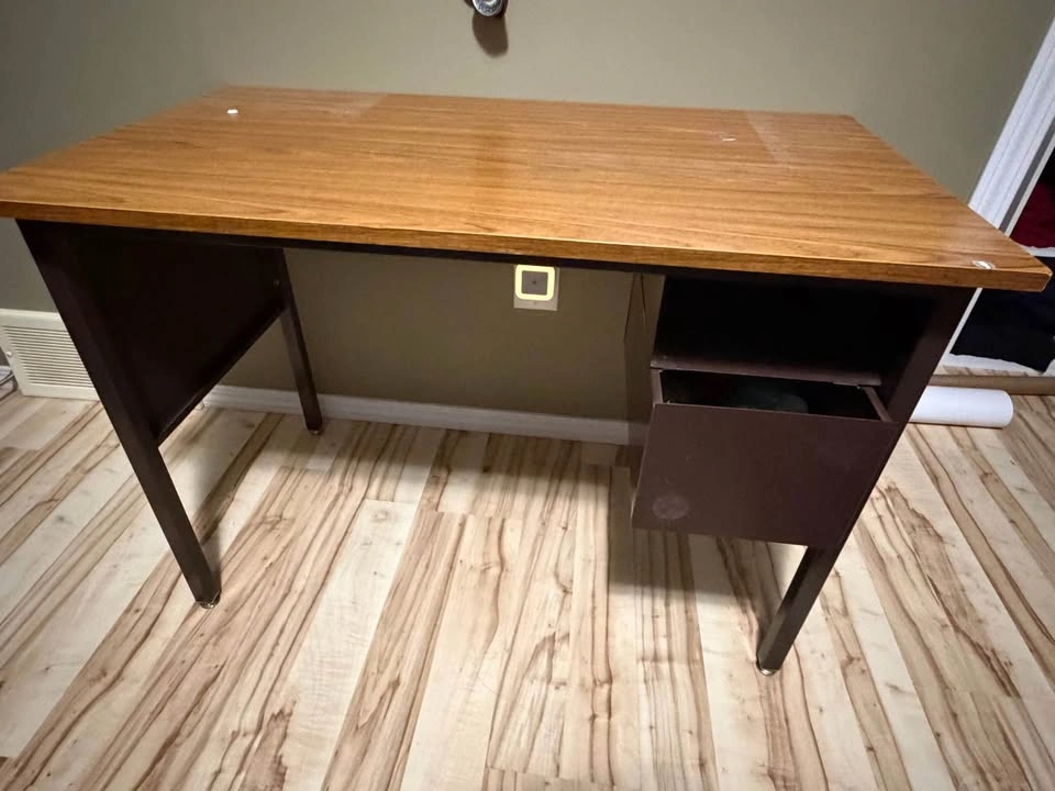 Mid-Century Metal Desk with Wood Laminate Top - photo 2
