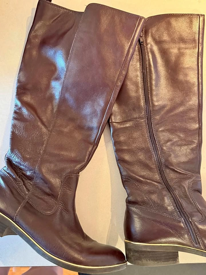 Long brown leather boots size 10
