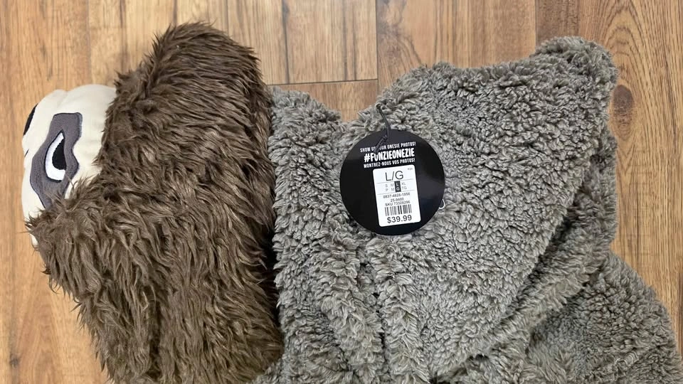Brand New Sloth Plush Onesie / Hooded Bodysuit - Size Large