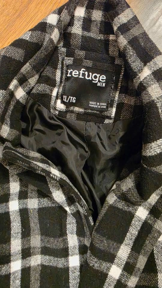 Refuge Men Plaid Long Overcoat / Trench Coat – Size XL - photo 2