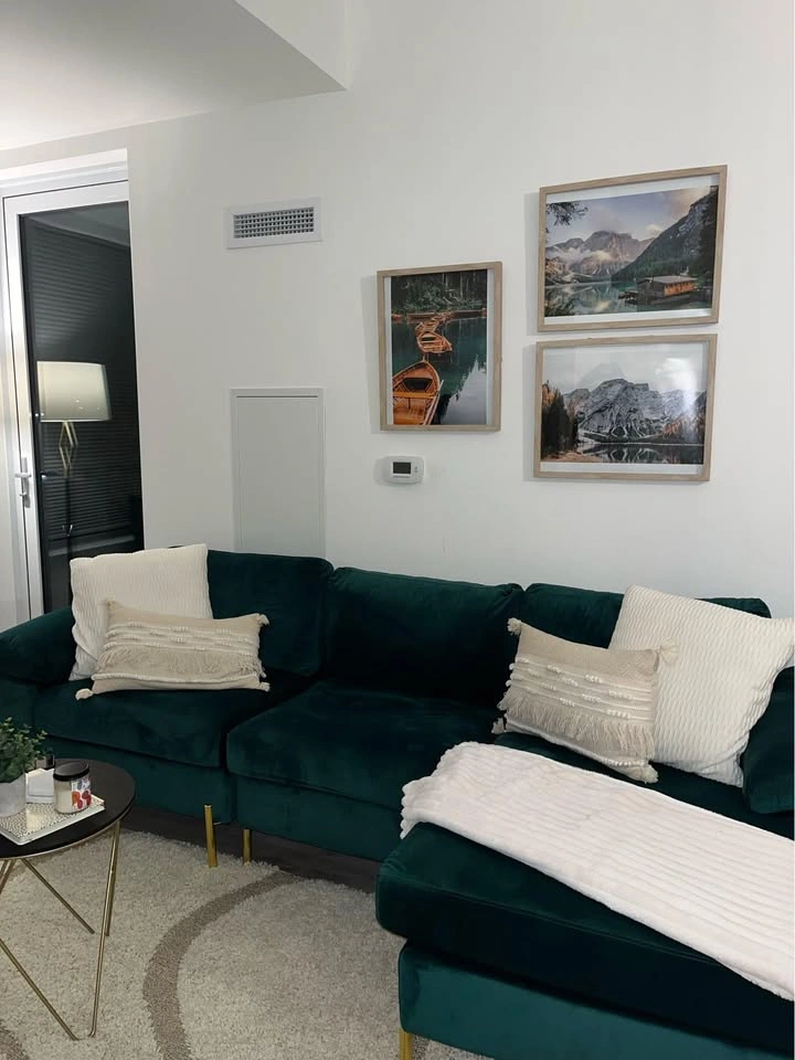 Dark Green Sectional Velvet Couch (Reversible) - photo 2