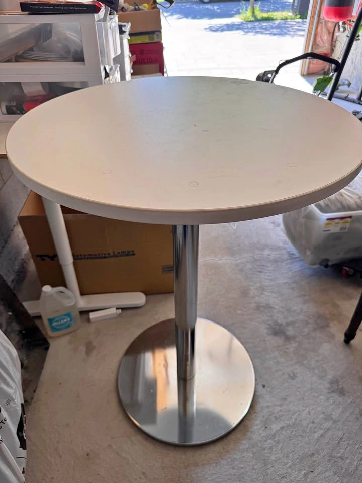 30” Round Counter Height Bistro Table – White Top & Chrome Base