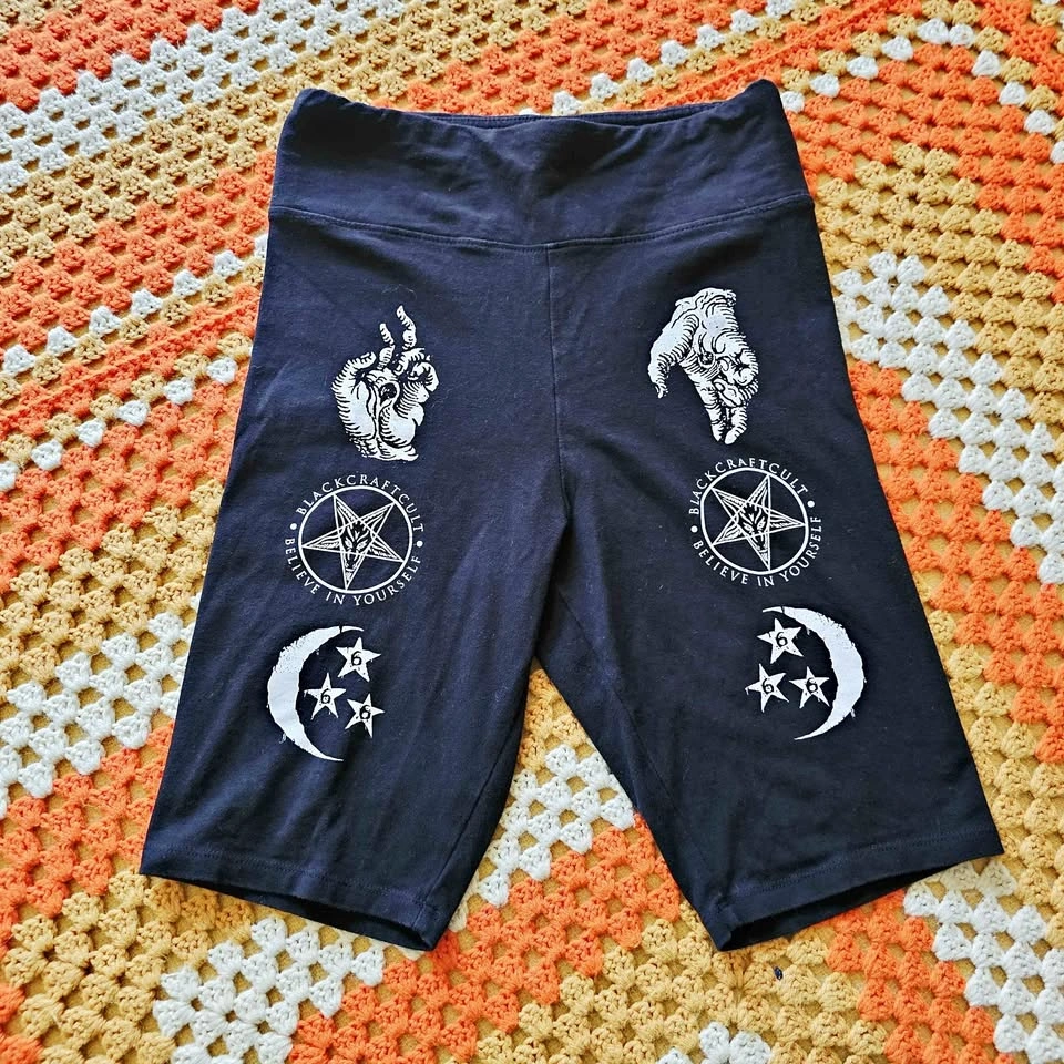 Blackcraft Cult Occult Pentagram Moon Goth Bike Shorts Medium
