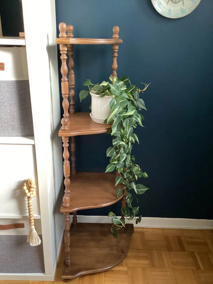 Newly Refinished Vintage Solid Wood Corner Display Shelf - photo 2