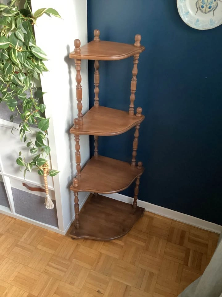 Newly Refinished Vintage Solid Wood Corner Display Shelf - photo 4