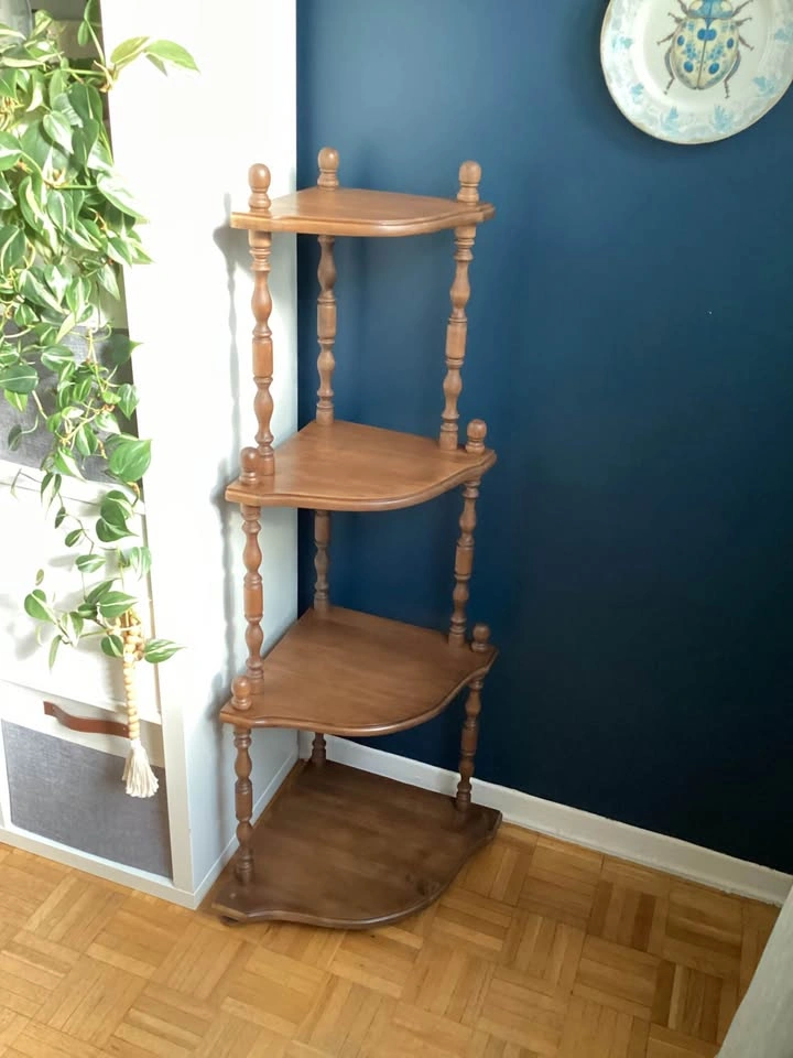 Newly Refinished Vintage Solid Wood Corner Display Shelf - photo 5