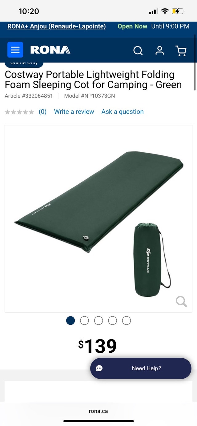 Self-Inflating Foam Sleeping Pad – $70
