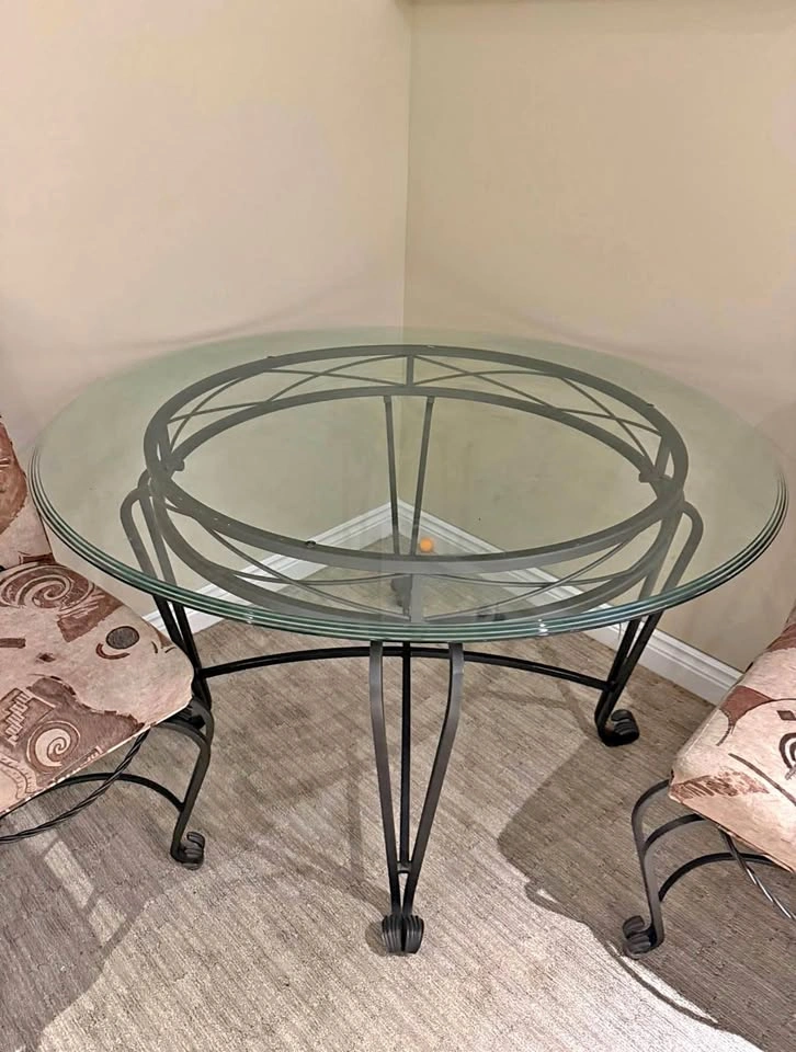 Round Glass Top Wrought Iron Dining Table