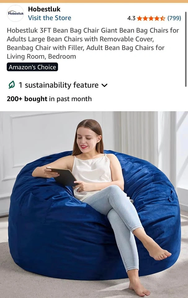 NEW - Hobestluk 3FT Bean Bag Chair — Blue