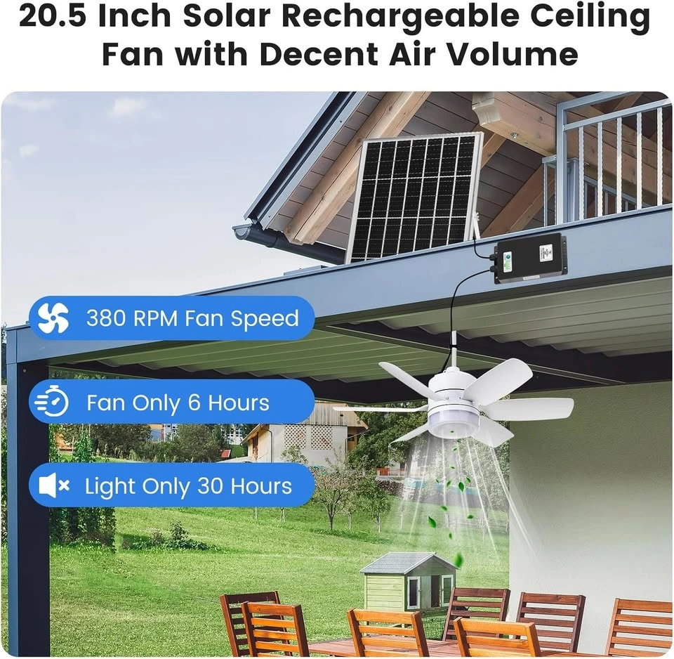 20.5" Solar Rechargeable Ceiling Fan with Light - photo 5