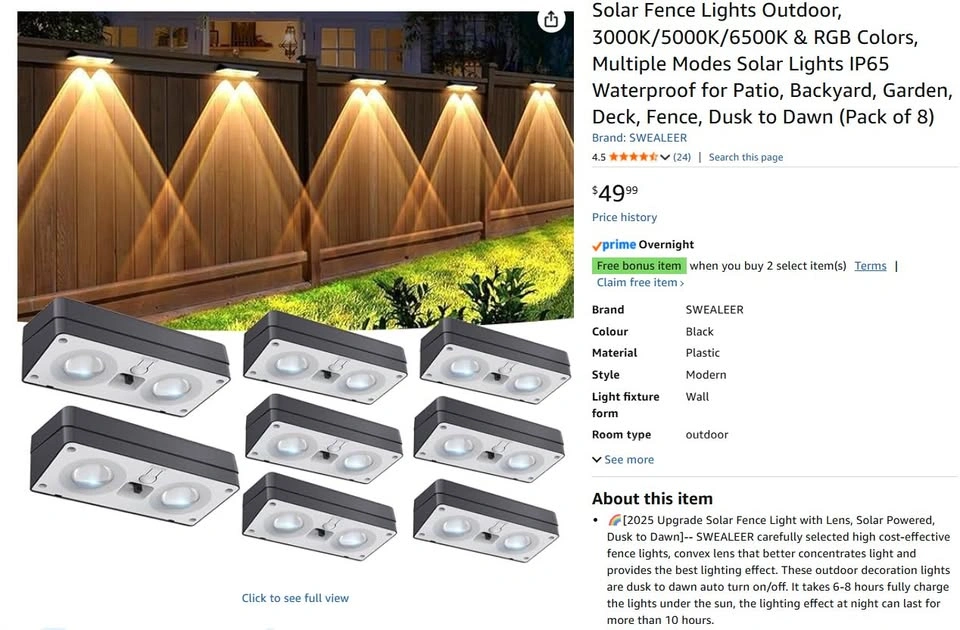 Solar Fence Lights 8-Pack – RGB + 3000K/5000K/6500K Modes - photo 2