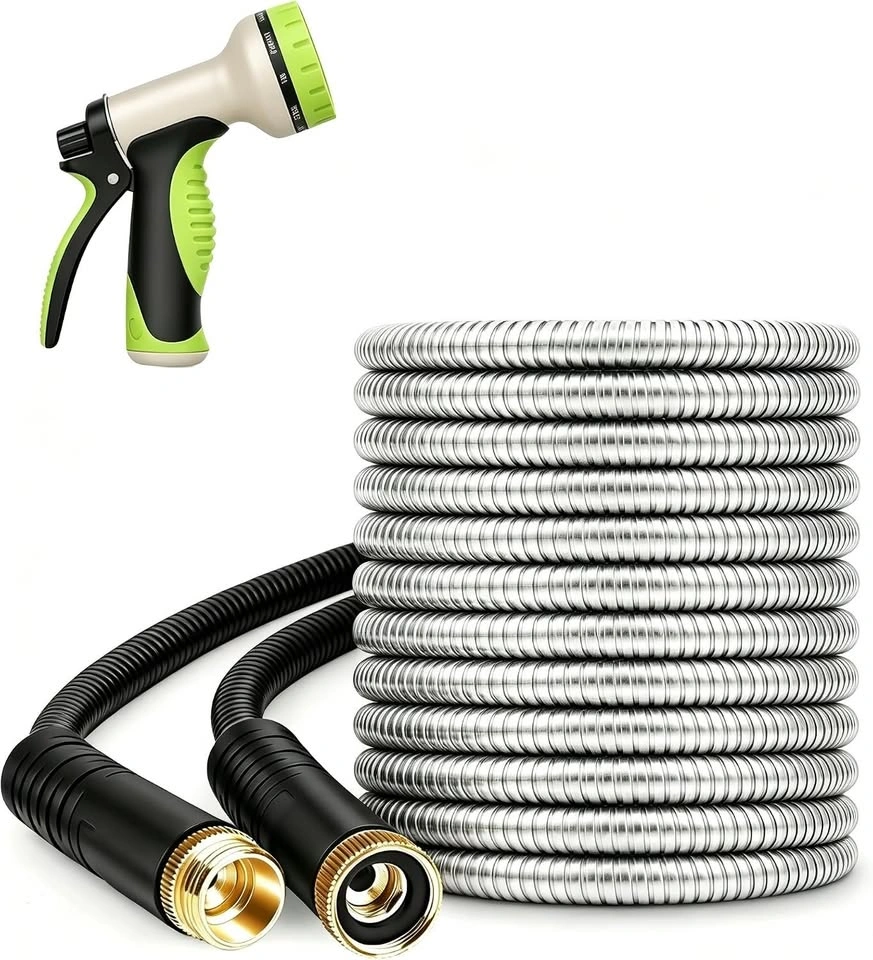 50ft Stainless Steel Garden Hose – 10-Function Nozzle - photo 2