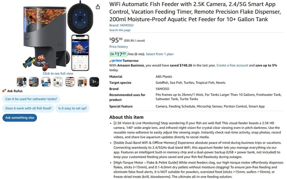 Smart WiFi Fish Feeder with 2.5K HD Camera - photo 2