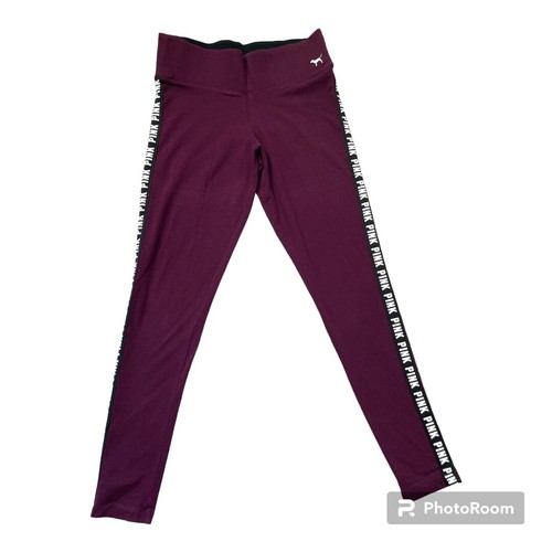 VICTORIA'S SECRET BURGUNDY 'PINK' SPELLOUT YOGA PANTS, WOMEN'S L