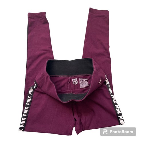 VICTORIA'S SECRET BURGUNDY 'PINK' SPELLOUT YOGA PANTS, WOMEN'S L - photo 3