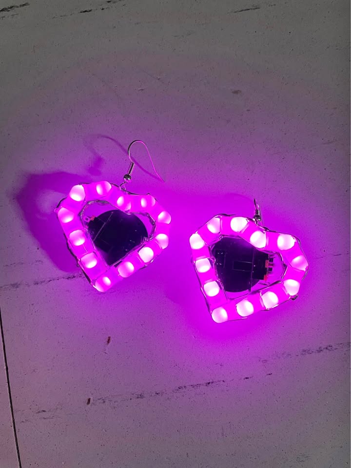 LED light up Pink Heart Ear Rings