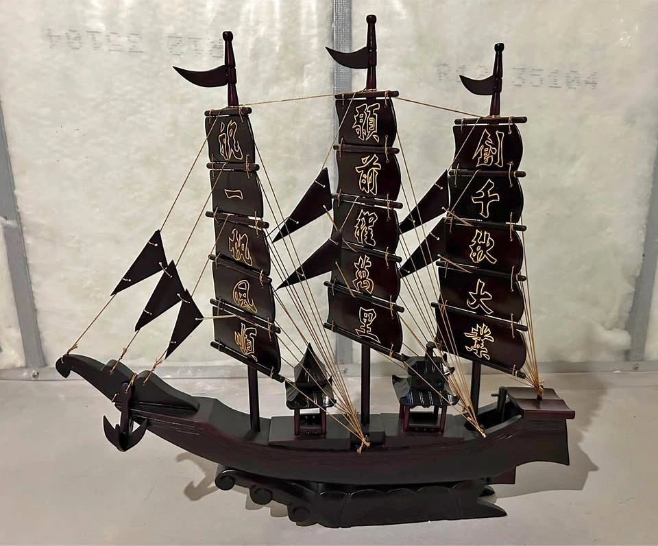 Vintage Chinese Wooden Good Fortune Decorative Ship
