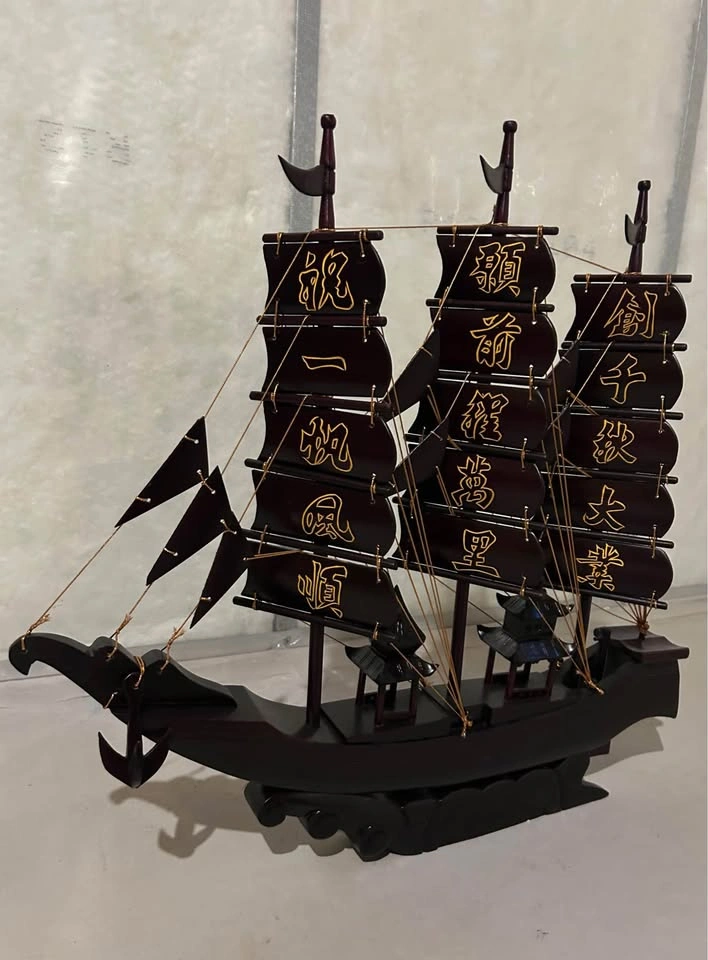 Vintage Chinese Wooden Good Fortune Decorative Ship - photo 2