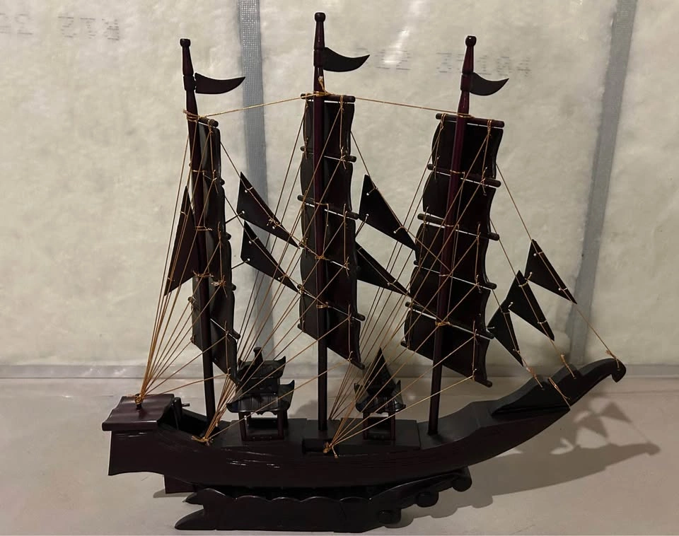 Vintage Chinese Wooden Good Fortune Decorative Ship - photo 3