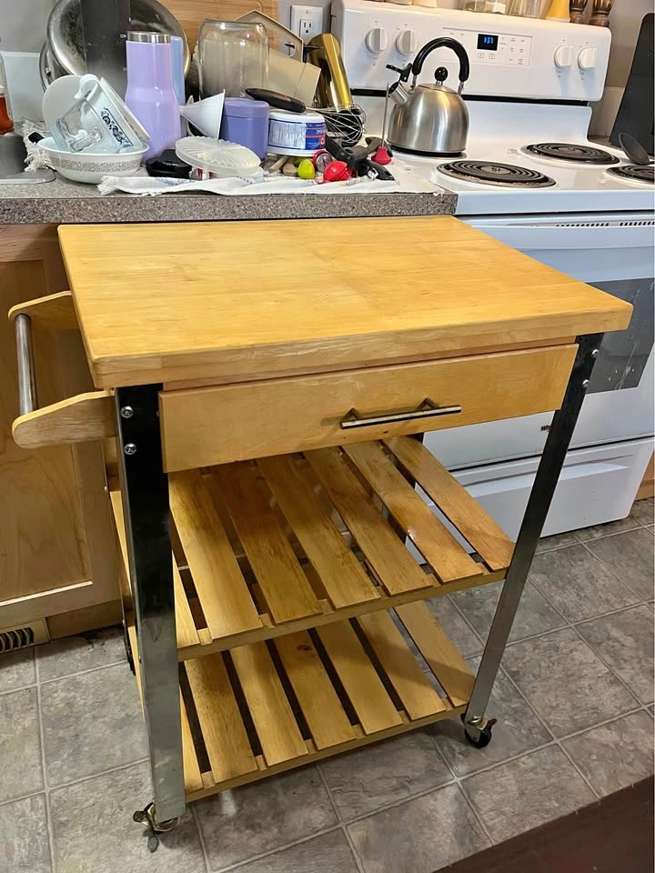 Wood Kitchen Cart with Butcher Block Top