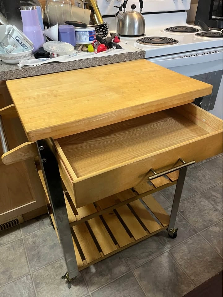 Wood Kitchen Cart with Butcher Block Top - photo 2