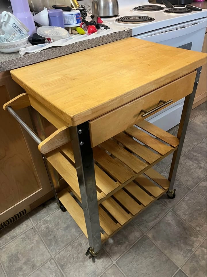 Wood Kitchen Cart with Butcher Block Top - photo 3