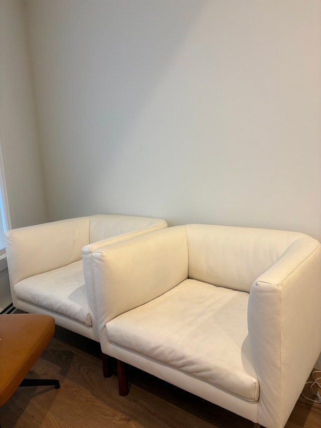 2 - White Leather EQ3 Replay Chairs