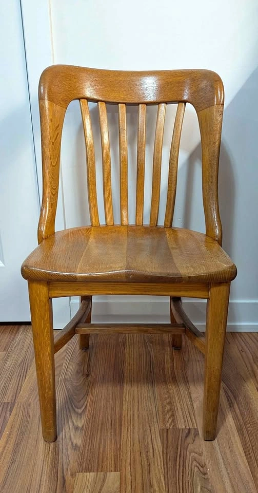 H. Krug Vintage Oak Bankers Slat Back Chair