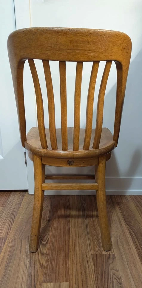 H. Krug Vintage Oak Bankers Slat Back Chair - photo 3
