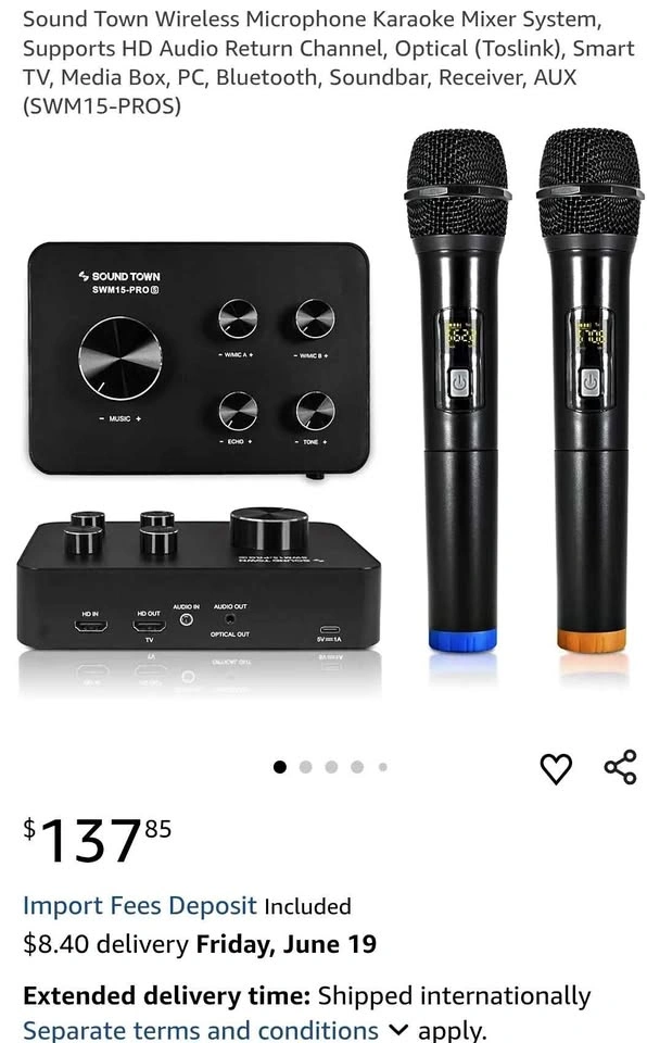 Sound Town Wireless Microphone Mixer System for Karaoke