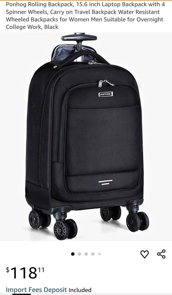 Ponhog Rolling Backpack 15.6 inch Laptop Bag