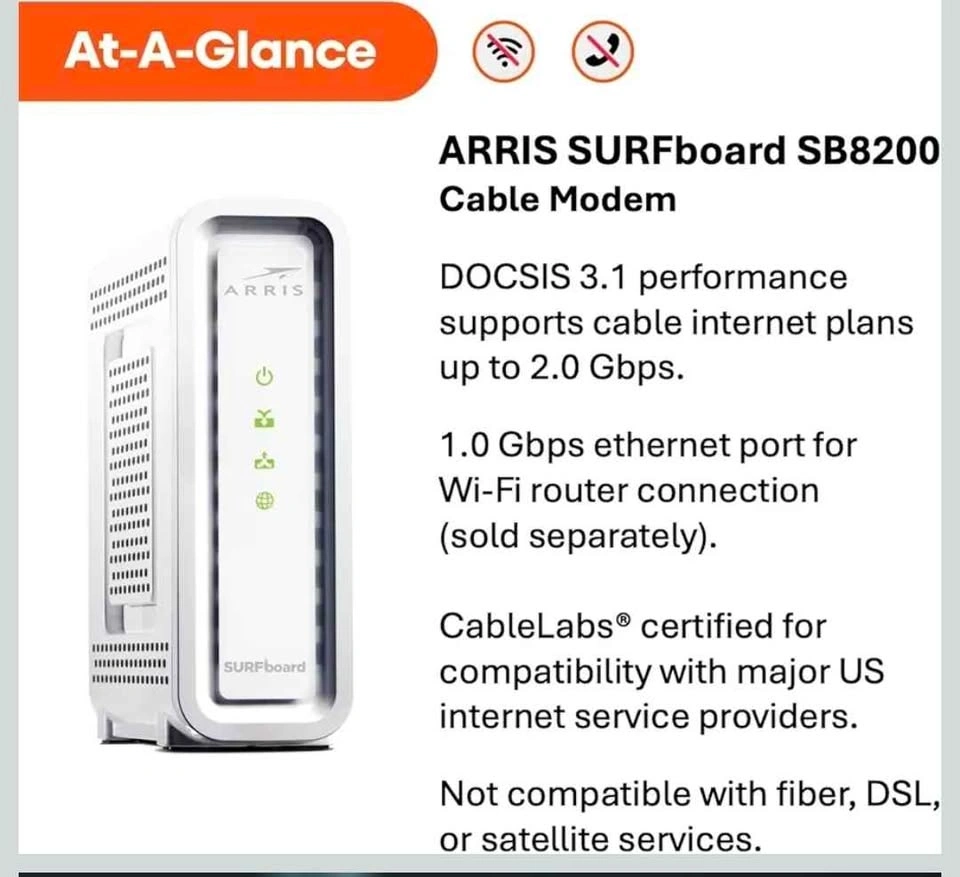 Arris Surfboard Docsis 3.1 Gigabit Cable Modem (SB8200) - photo 2